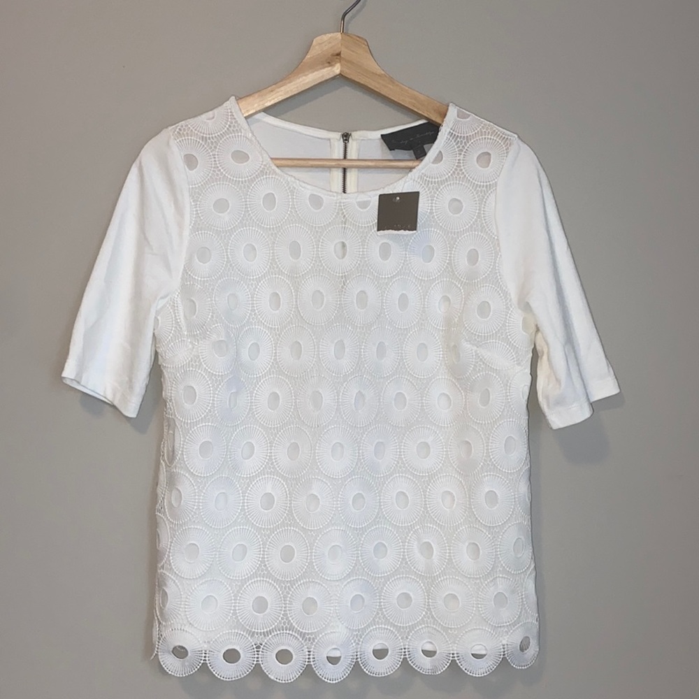 •NWT• Sunday in Brooklyn •Anthropologie• white lace short sleeve blouse